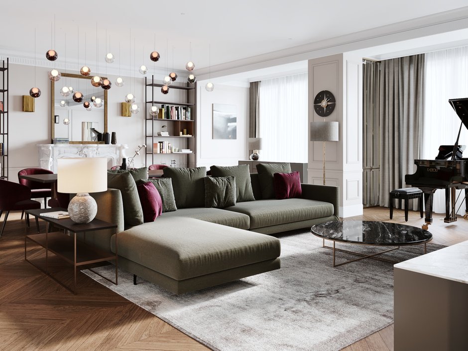 Фотография: Гостиная в стиле Современный, Квартира, Проект дня, Москва, Айя Лисова, 4 и больше, Более 90 метров, Эксклюзивные проекты, Aiya Design – фото на INMYROOM