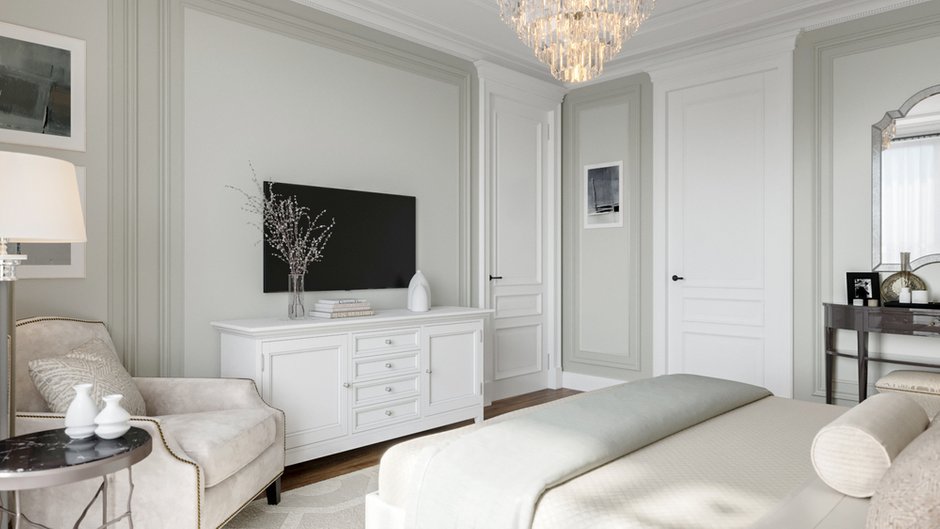 Фотография: Спальня в стиле Классический, Современный, Квартира, Москва, Монолитный дом, 3 комнаты, Более 90 метров, #эксклюзивныепроекты, True interior – фото на INMYROOM
