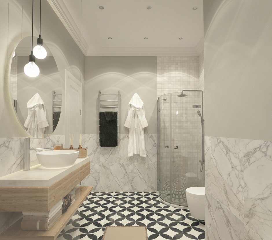 Фотография: Ванная в стиле Современный, Скандинавский, Квартира, Проект дня, Москва, Монолитный дом, 3 комнаты, Более 90 метров, Юлия Кандыбей, ЖК «Дом на Мосфильмовской» – фото на INMYROOM