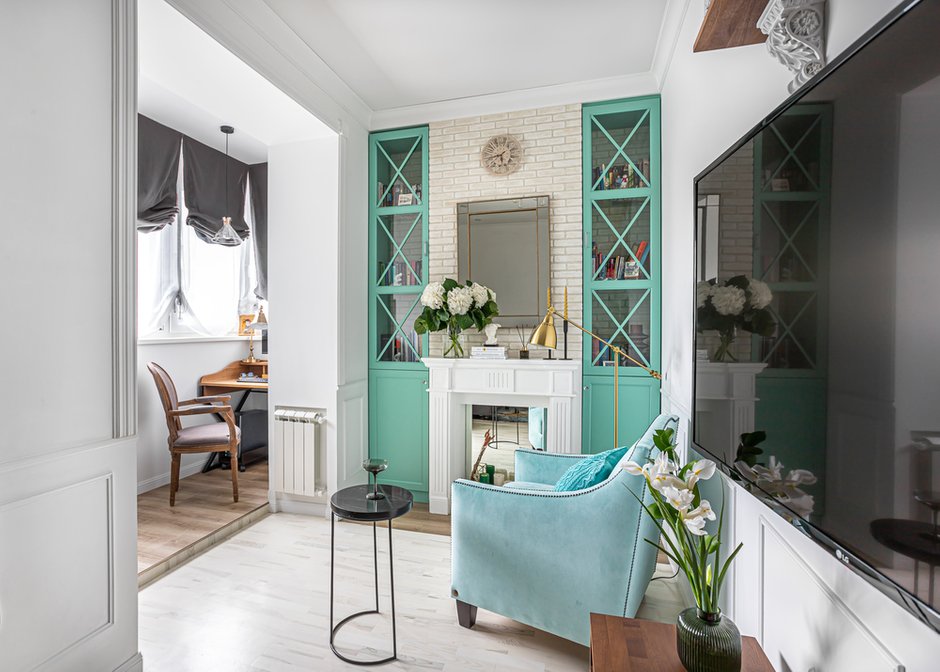 Фотография: Гостиная в стиле Классический, Современный, Квартира, Проект недели, Москва, 3 комнаты, 60-90 метров, Елена Рязанова – фото на INMYROOM