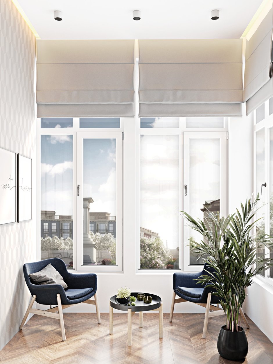 Римские шторы на лоджии в опущенном состоянии могут полностью блокировать свет.