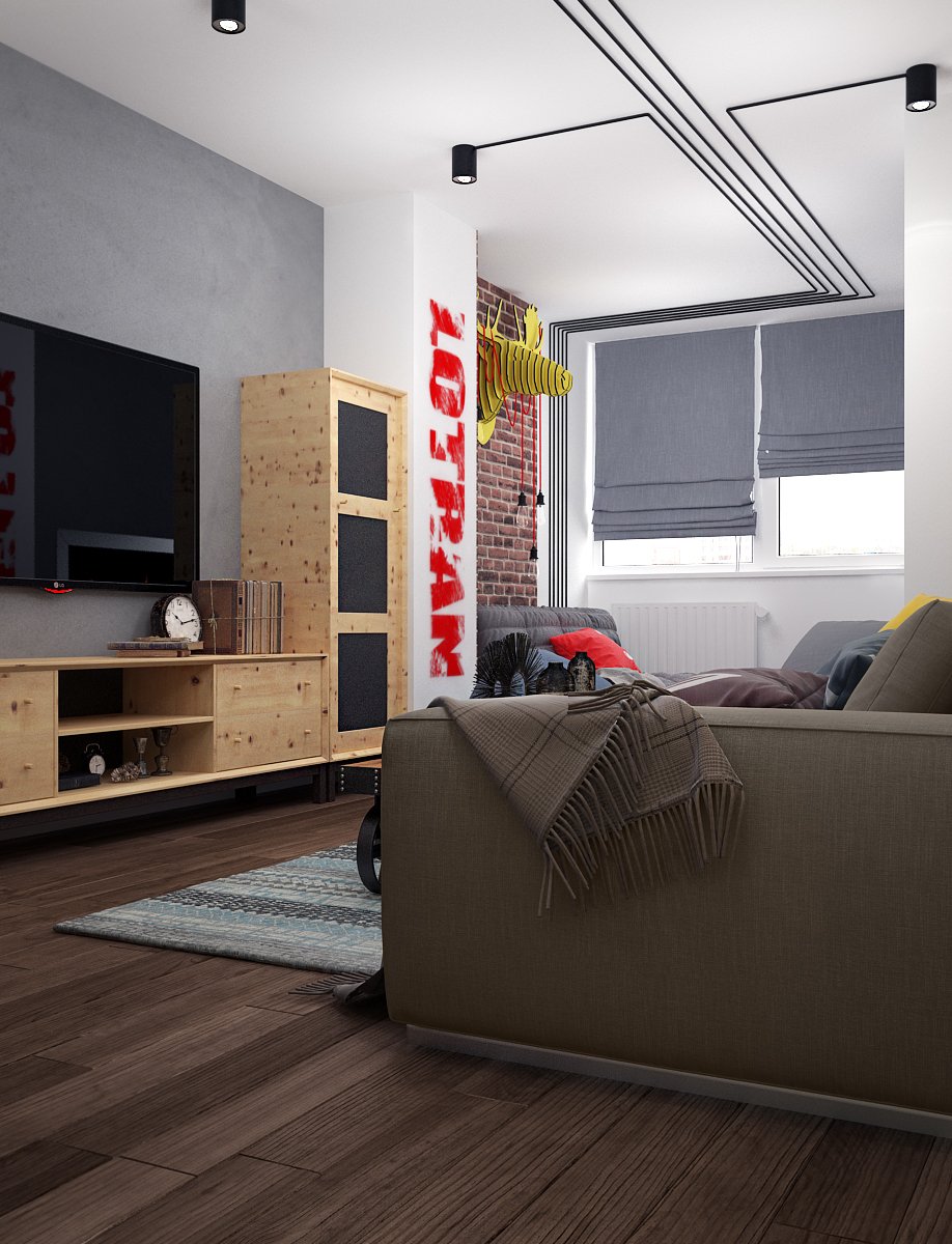 Фотография: Гостиная в стиле Лофт, Квартира, Крым, Проект недели, Монолитный дом, 2 комнаты, 60-90 метров, Симферополь, Елена Пономаренко, Vitta-Group – фото на INMYROOM