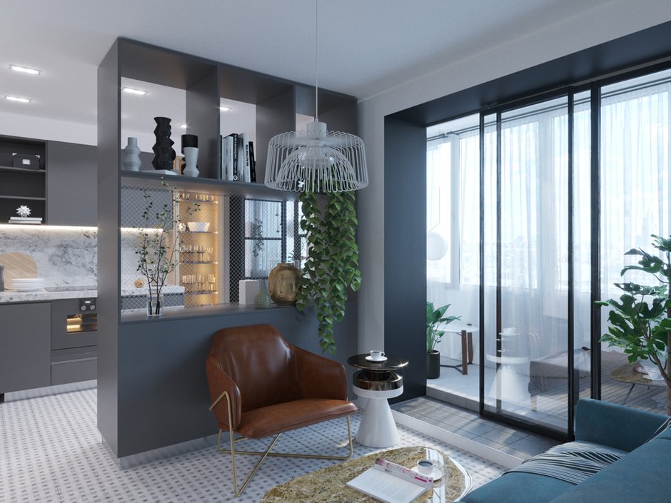 Фотография: Гостиная в стиле Современный, Малогабаритная квартира, квартира холостяка, малогабаритка, 1 комната, до 40 метров, Юлия Тельнова – фото на INMYROOM