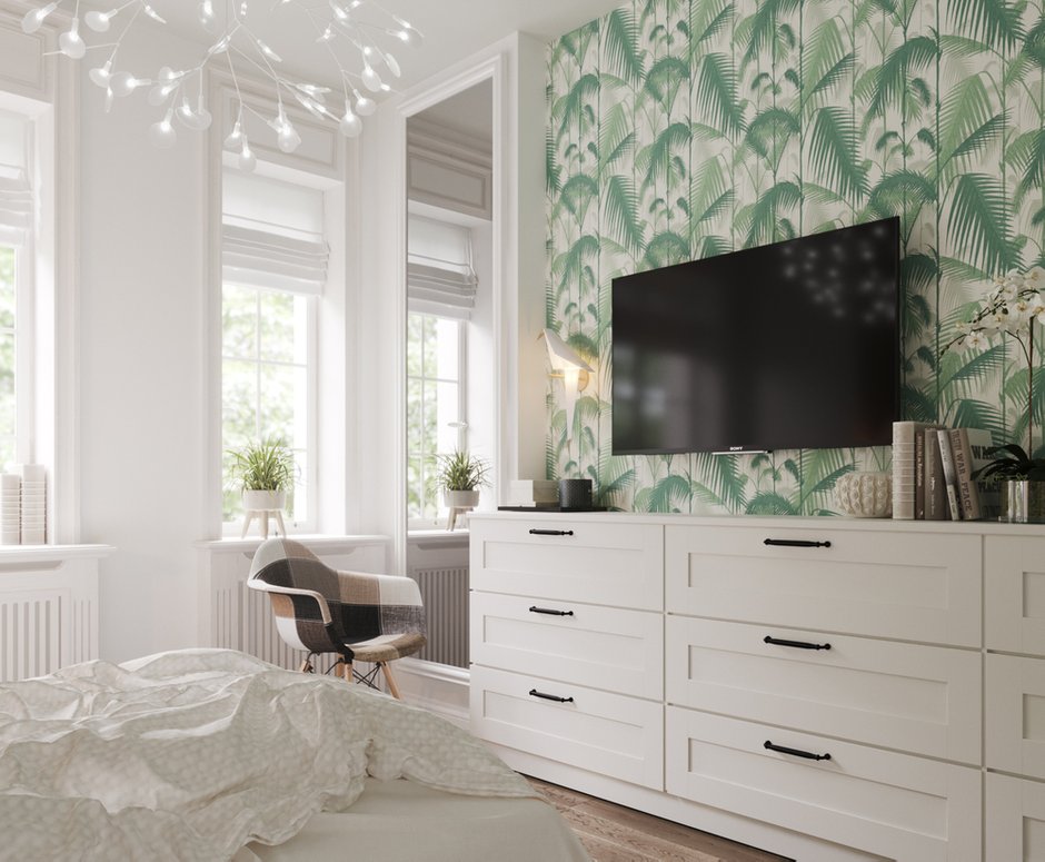 Фотография: Спальня в стиле Скандинавский, Квартира, Проект недели, Москва, Юлия Чернова, Монолитный дом, 2 комнаты, 40-60 метров, Алина Ануфриева, ЖК «Маршала Захарова» – фото на INMYROOM