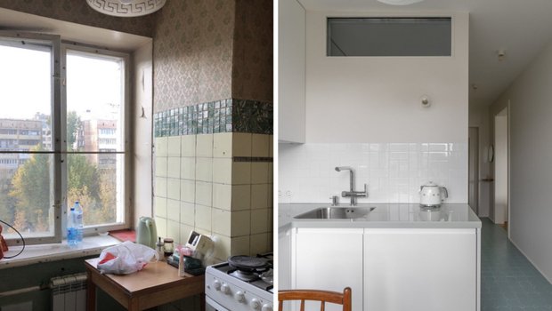 До и после: крошечная светлая кухня в брежневке 45 м²